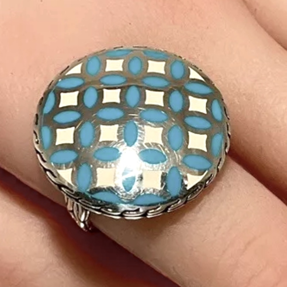 John Hardy Kawung Pattern Enamel Detail Disc Ring - Picture 9 of 9